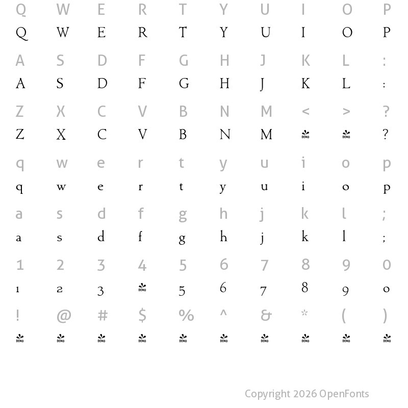 Character Map of FONTSPRING DEMO - Contenu eBook Regular