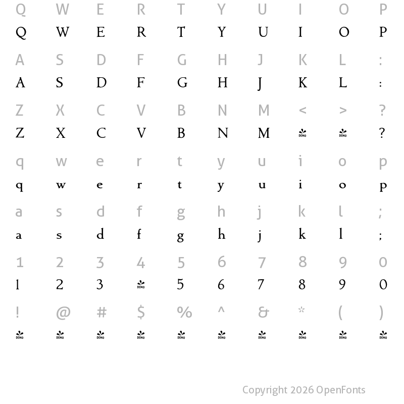 Character Map of FONTSPRING DEMO - Contenu Medium