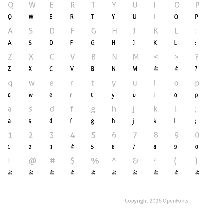 Character Map of FONTSPRING DEMO - ContraCondensed Regular