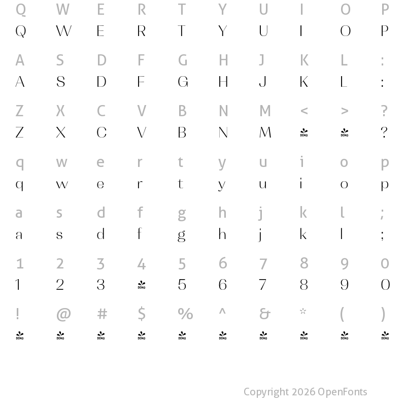 Character Map of FONTSPRING DEMO - Contrast ExtLt Regular