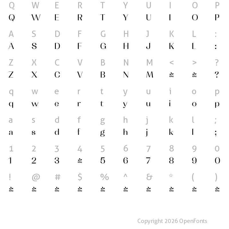 Character Map of FONTSPRING DEMO - Contrast Regular