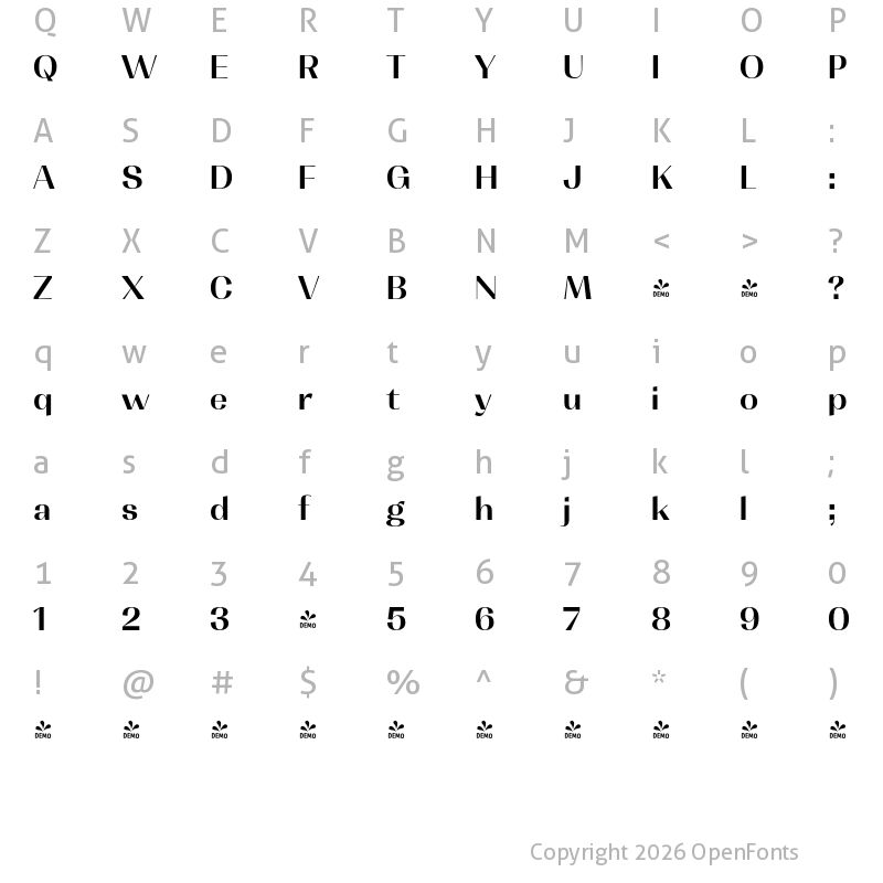 Character Map of FONTSPRING DEMO - Contrast SemBd Regular