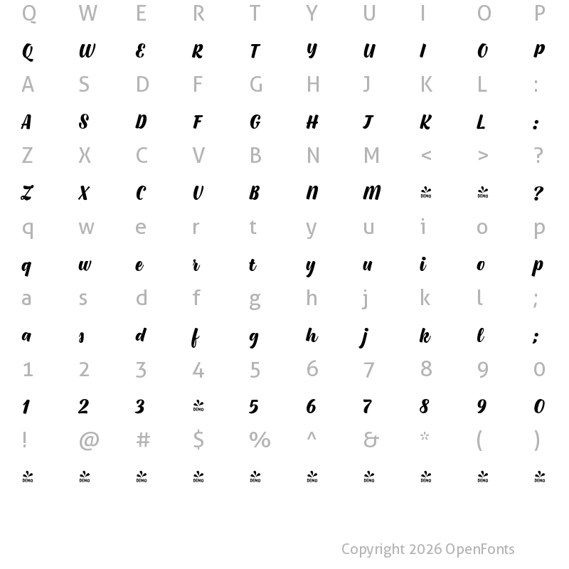Character Map of FONTSPRING DEMO - Cookery Bold Regular