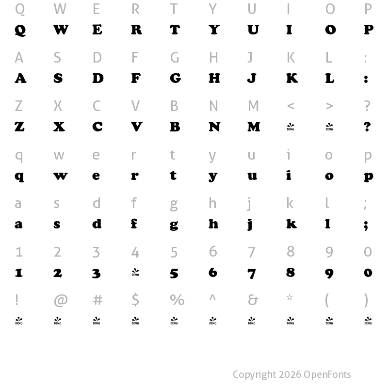 Character Map of FONTSPRING DEMO - Cooper Black Regular