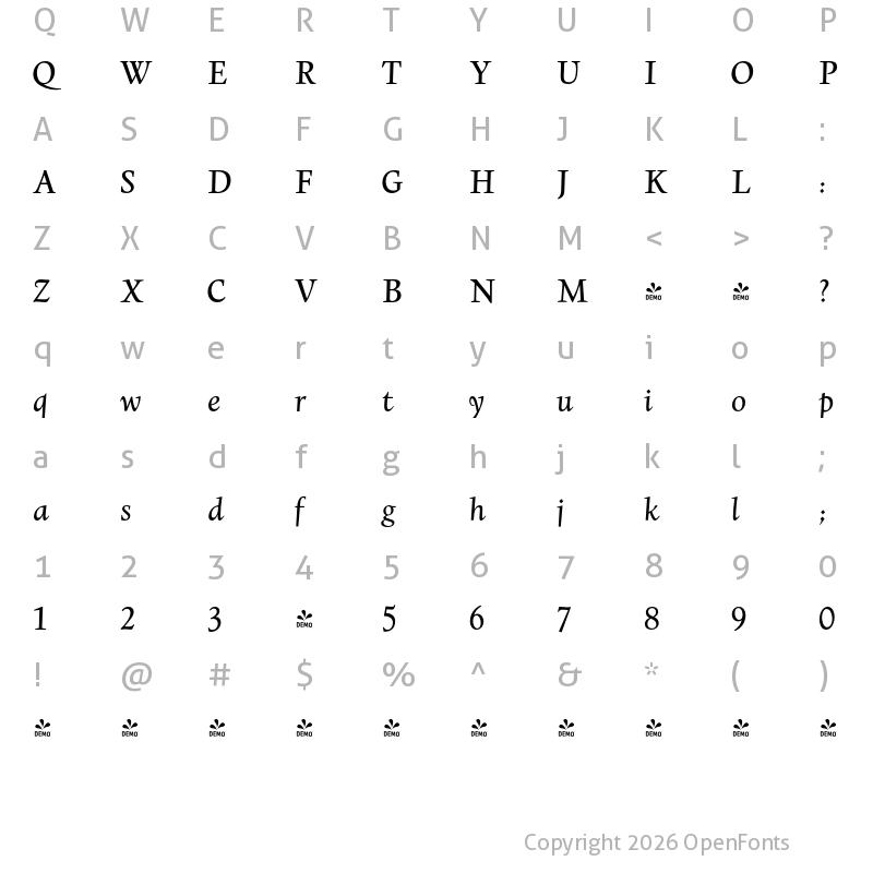 Character Map of FONTSPRING DEMO - Copacabana Med Regular