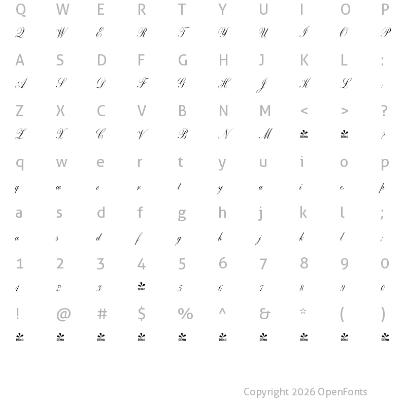 Character Map of FONTSPRING DEMO - Copperplate Script CT Medium