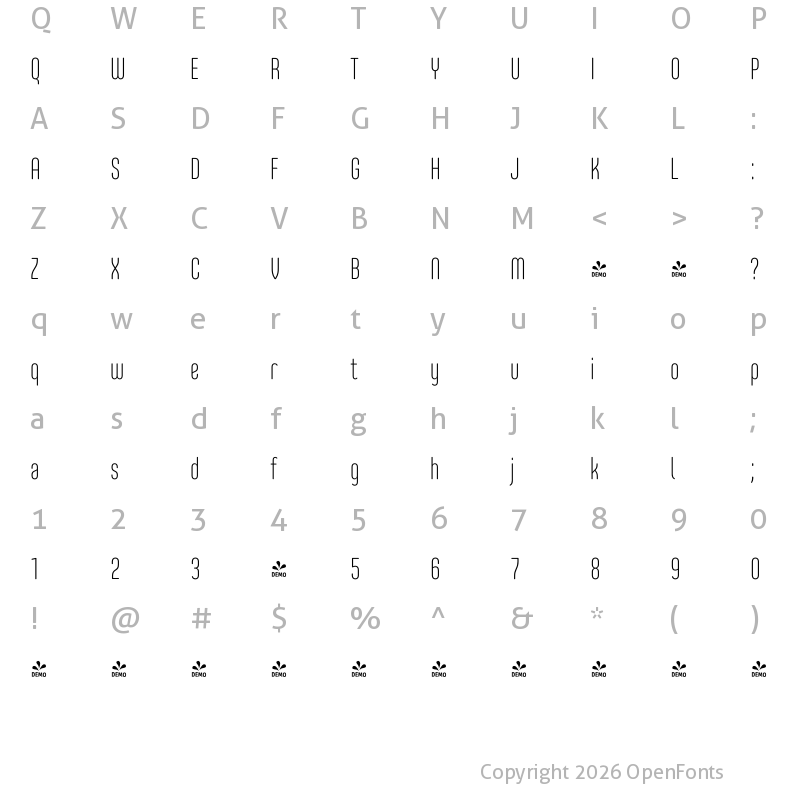 Character Map of FONTSPRING DEMO - Core Mellow 29 Cp ExtraLight Regular