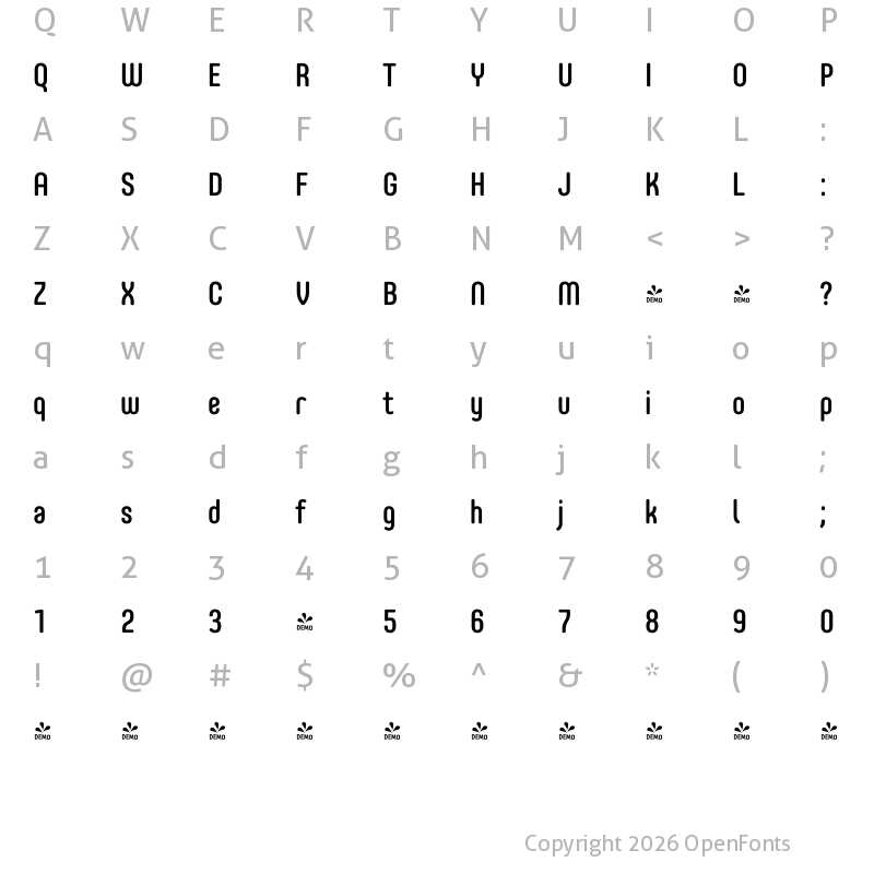Character Map of FONTSPRING DEMO - Core Mellow 57 Cn Medium Regular