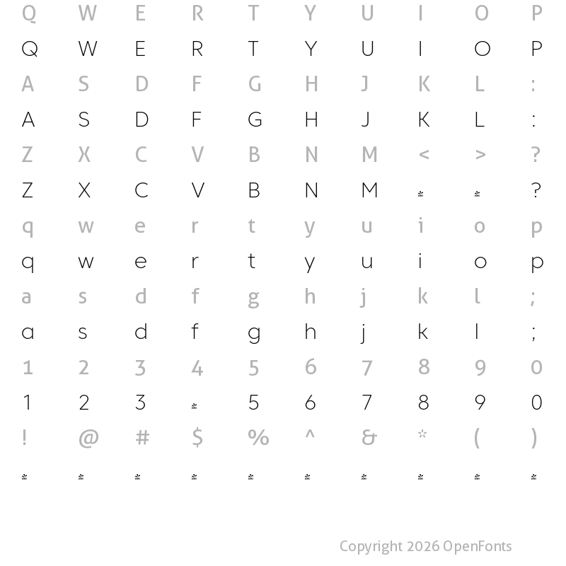 Character Map of FONTSPRING DEMO - Core Sans C 25 ExtraLight Regular