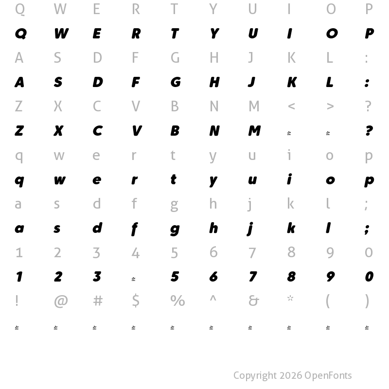 Character Map of FONTSPRING DEMO - Core Sans CR 95 Black Bold Italic