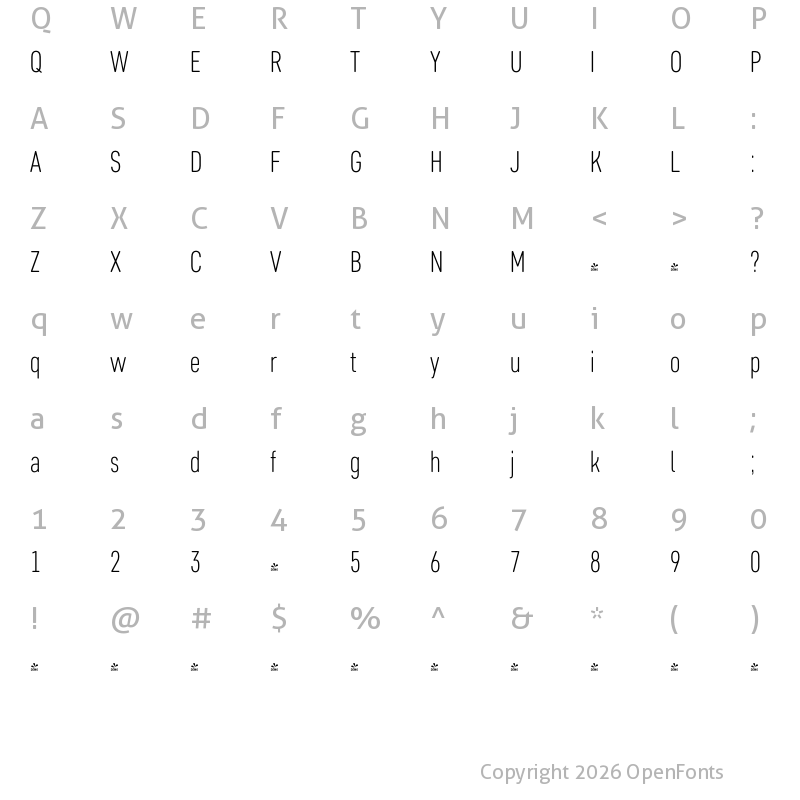 Character Map of FONTSPRING DEMO - Core Sans DS 27 Cn Light Regular