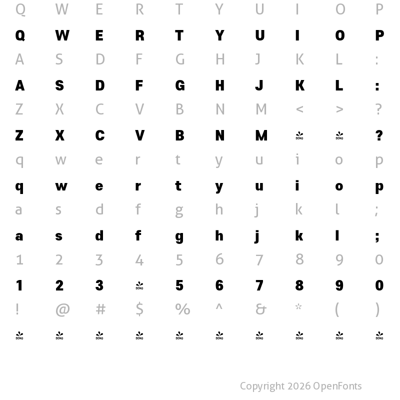 Character Map of FONTSPRING DEMO - Core Sans E 95 Black Regular
