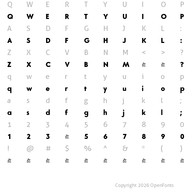 Character Map of FONTSPRING DEMO - Core Sans G 75 ExtraBold Regular