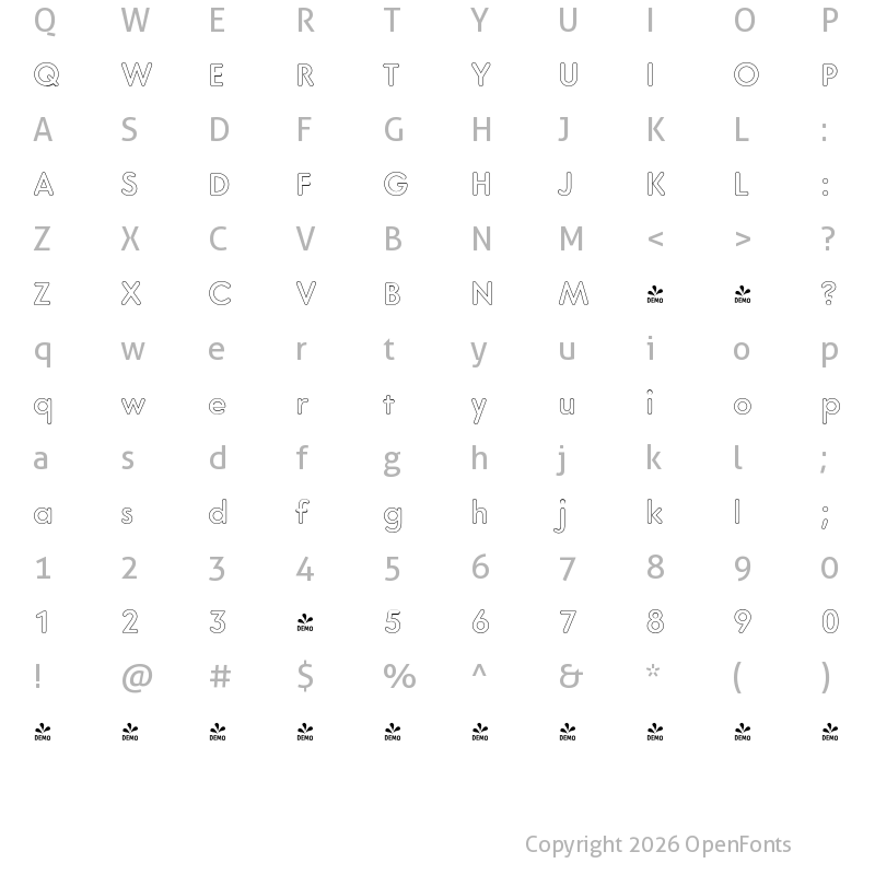 Character Map of FONTSPRING DEMO - Core Sans G Outline Regular