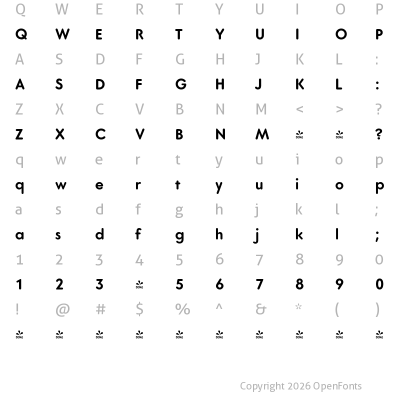 Character Map of FONTSPRING DEMO - Core Sans GR 65 Bold Regular
