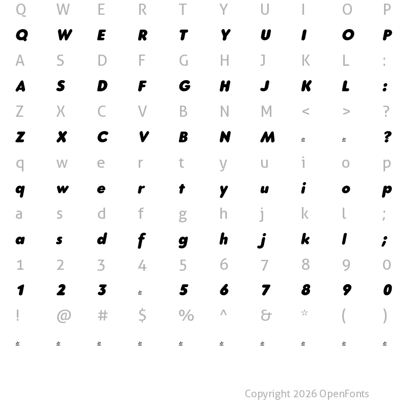 Character Map of FONTSPRING DEMO - Core Sans GS 95 Black Italic