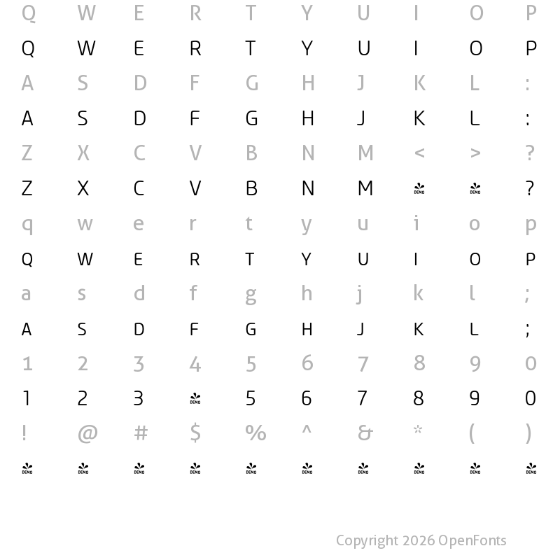 Character Map of FONTSPRING DEMO - Core Sans M SC 35 Light Regular