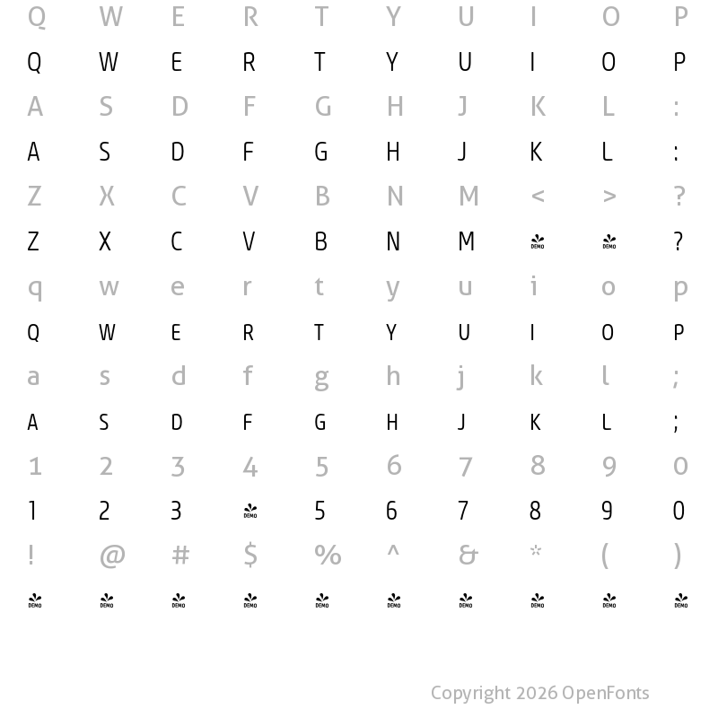 Character Map of FONTSPRING DEMO - Core Sans M SC 37 Cn Light Regular