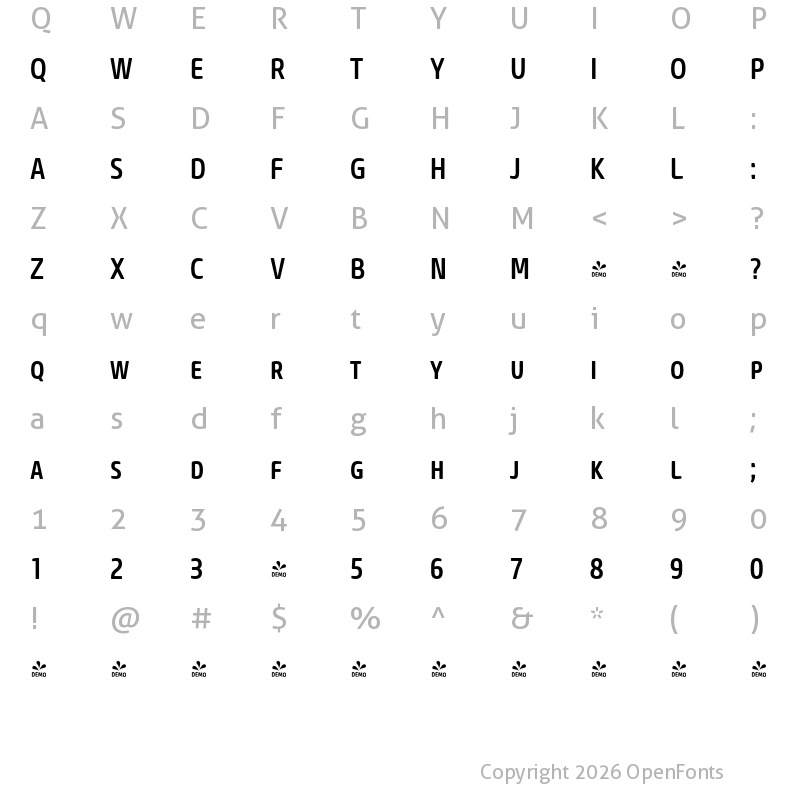 Character Map of FONTSPRING DEMO - Core Sans M SC 57 Cn Medium Regular