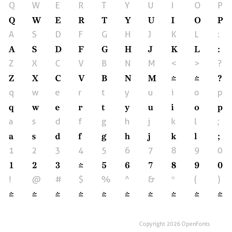 Character Map of FONTSPRING DEMO - Core Serif N 65 Heavy Regular