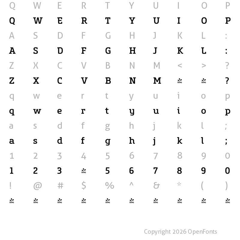 Character Map of FONTSPRING DEMO - Core Slab M 55 Medium Regular