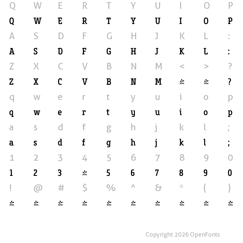 Character Map of FONTSPRING DEMO - Core Slab M 57 Cn Medium Regular
