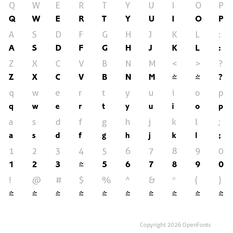 Character Map of FONTSPRING DEMO - Cori Sans Bold