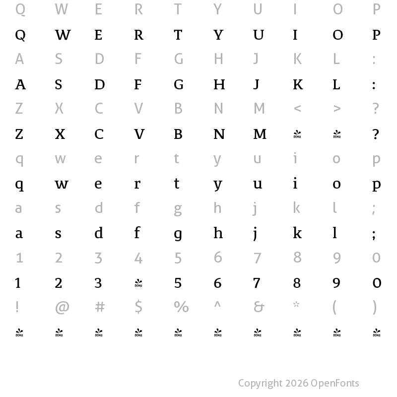 Character Map of FONTSPRING DEMO - Corpo_Serif Medium Regular