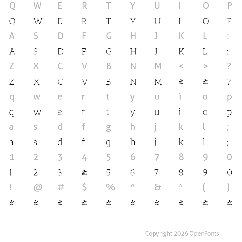 Character Map of FONTSPRING DEMO - Corpo_Serif Ultra_Light Regular