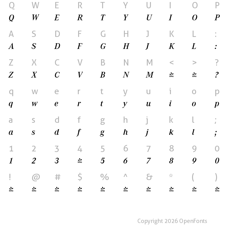 Character Map of FONTSPRING DEMO - Corporate A Demi Italic