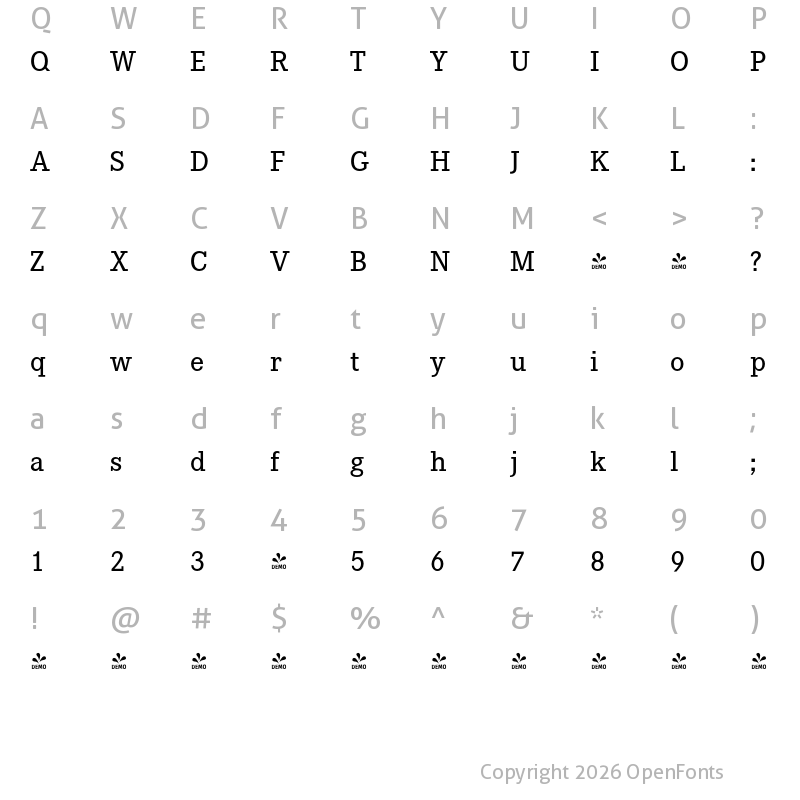 Character Map of FONTSPRING DEMO - Corporate E Medium Regular