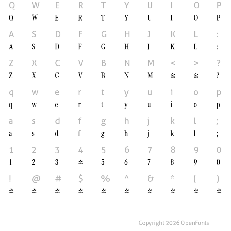 Character Map of FONTSPRING DEMO - CorporateAConMed Regular