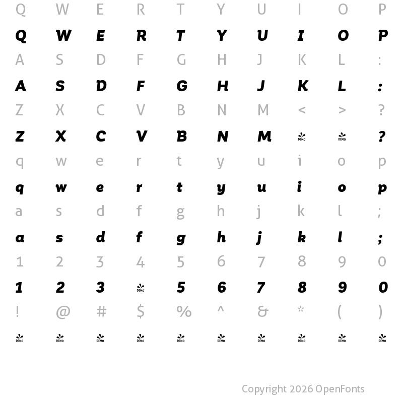Character Map of FONTSPRING DEMO - Corporative Alt Black Italic