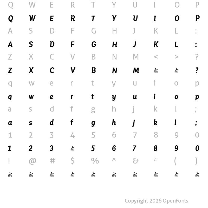 Character Map of FONTSPRING DEMO - Corporative Alt Cnd Bold Italic