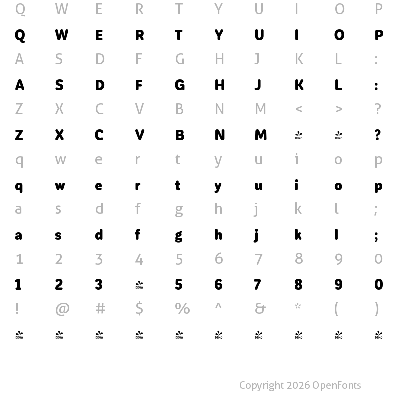 Character Map of FONTSPRING DEMO - CorpSansRd Black Cnd Regular