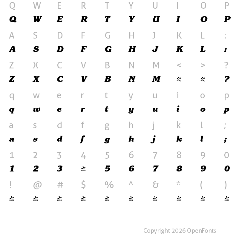 Character Map of FONTSPRING DEMO - Corrigan Heavy Italic