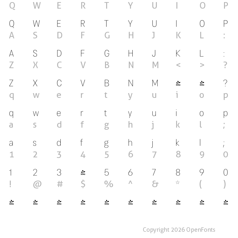 Character Map of FONTSPRING DEMO - Cosima Thin Regular