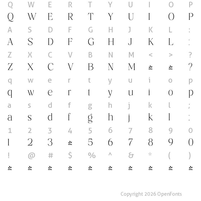 Character Map of FONTSPRING DEMO - Costaline ExtLt Regular