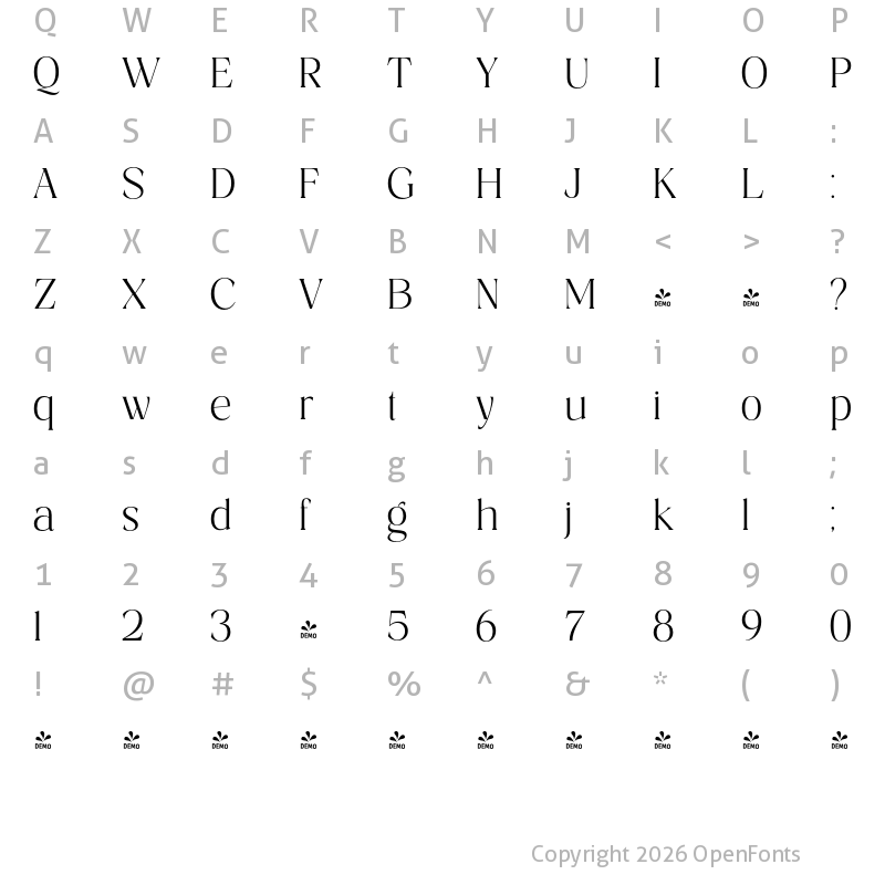 Character Map of FONTSPRING DEMO - Costaline Light Regular