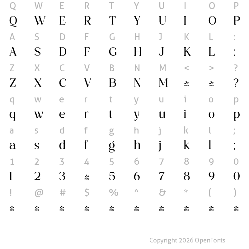 Character Map of FONTSPRING DEMO - Costaline Med Regular