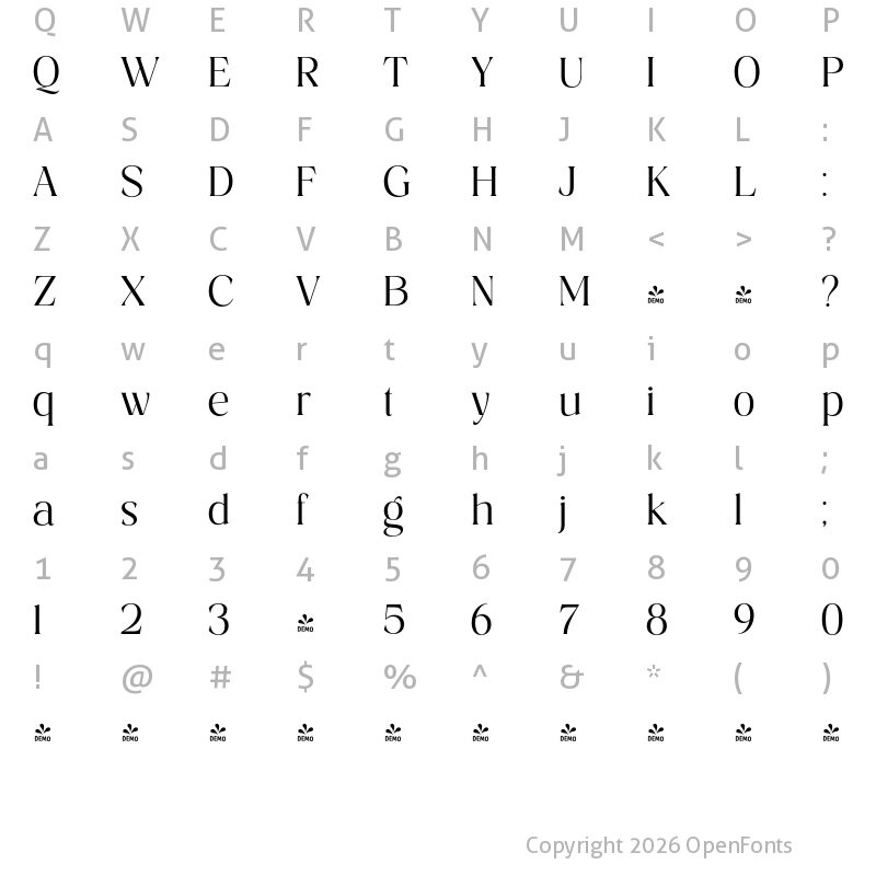 Character Map of FONTSPRING DEMO - Costaline Regular