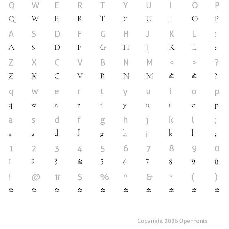 Character Map of FONTSPRING DEMO - Cotillion Pro Regular