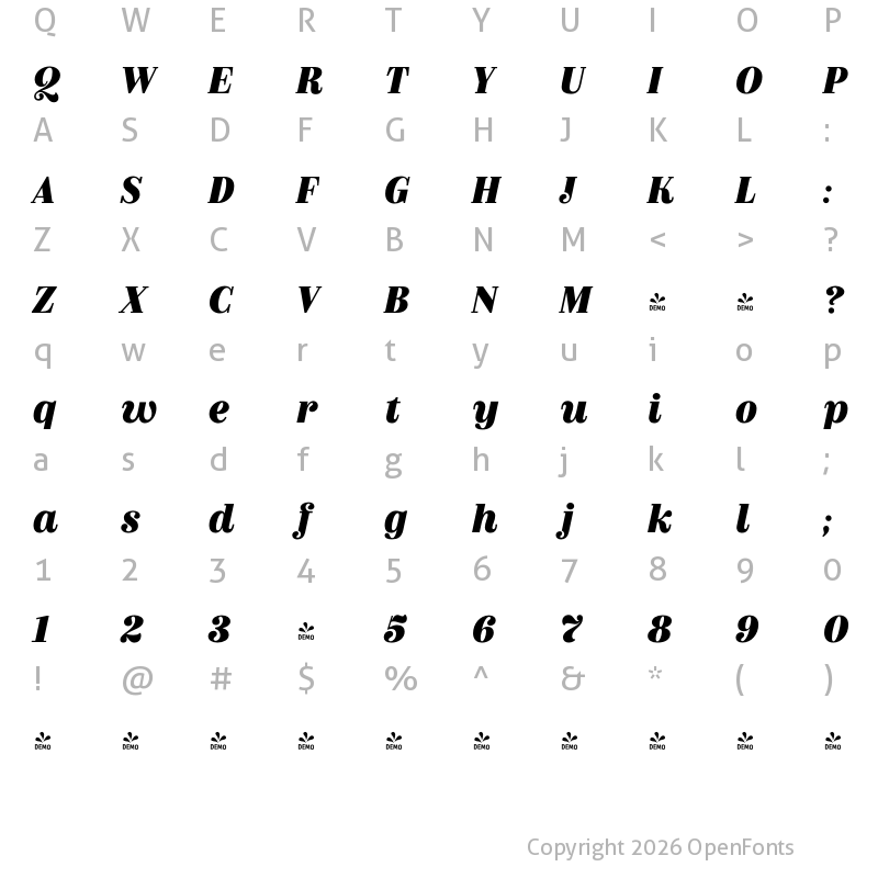Character Map of FONTSPRING DEMO - Couturier Black It Regular
