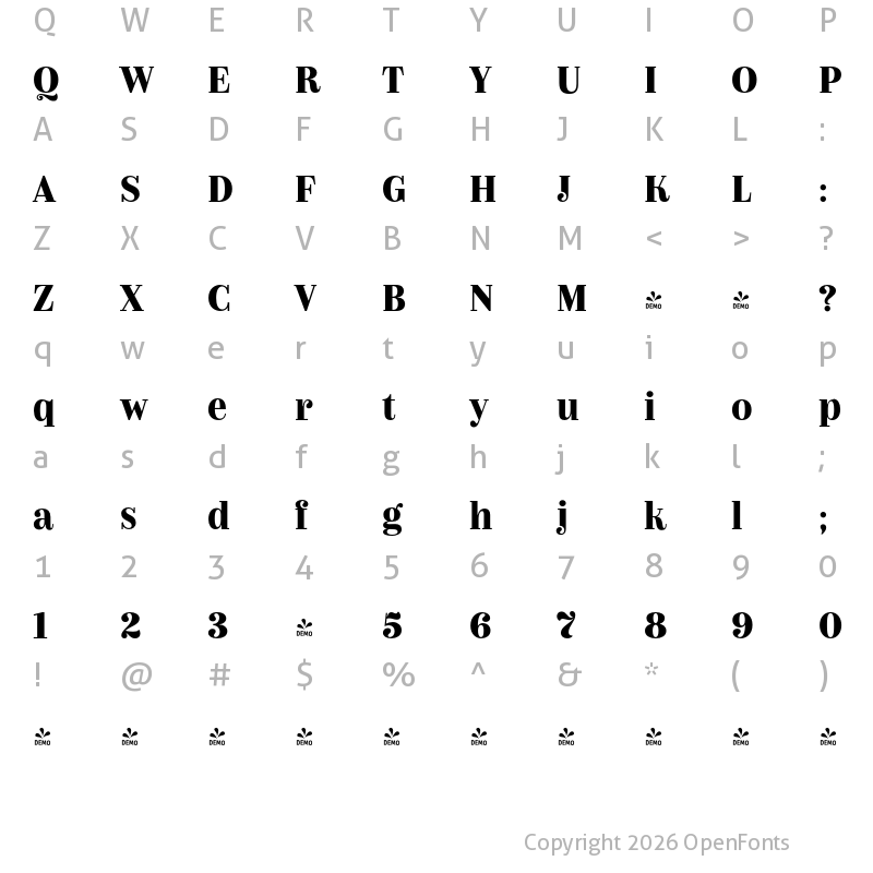 Character Map of FONTSPRING DEMO - Couturier Bold Regular