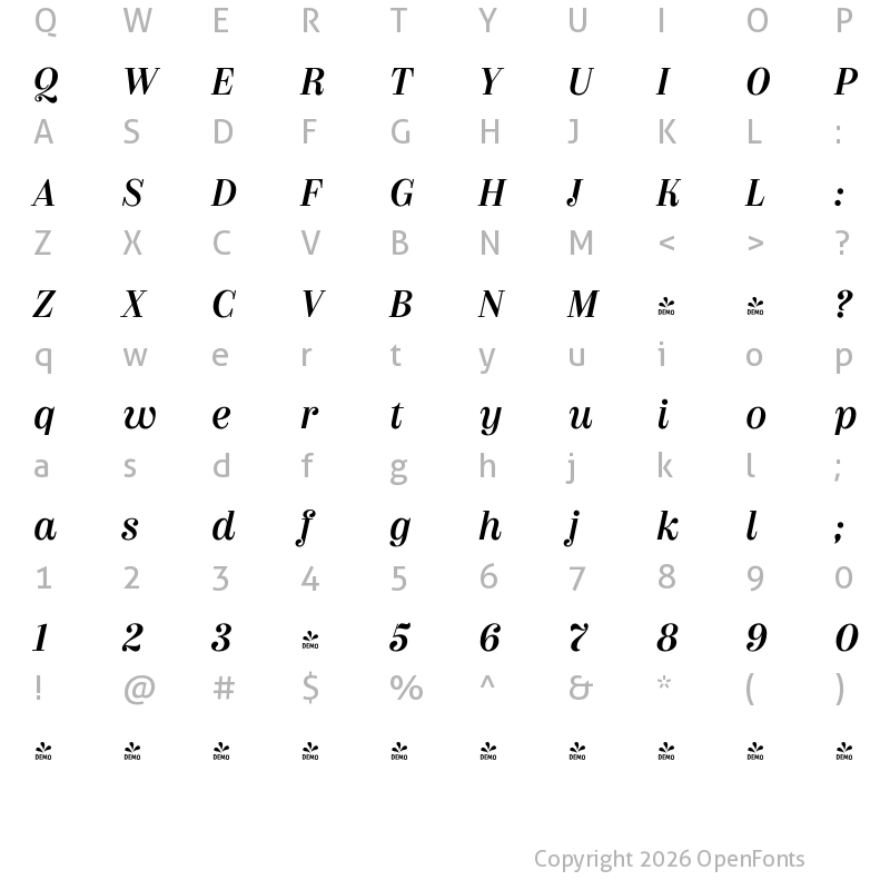 Character Map of FONTSPRING DEMO - Couturier It Regular