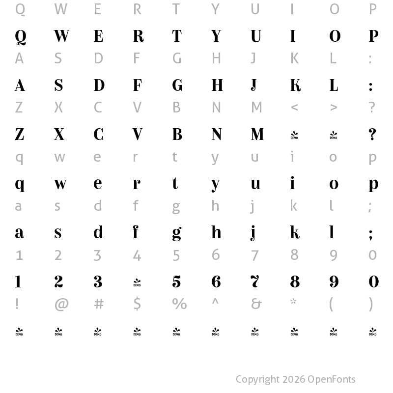 Character Map of FONTSPRING DEMO - Couturier SemiBold Regular