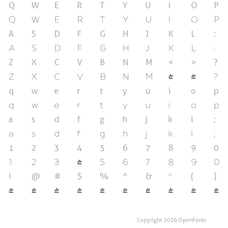 Character Map of FONTSPRING DEMO - Creata Thin Regular