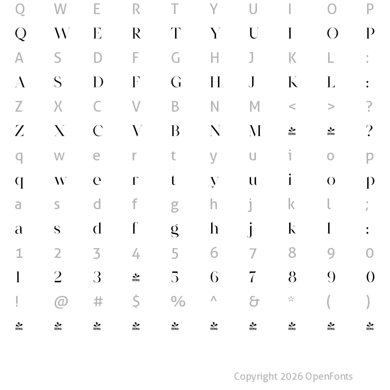 Character Map of FONTSPRING DEMO - Creators Type Thin Regular