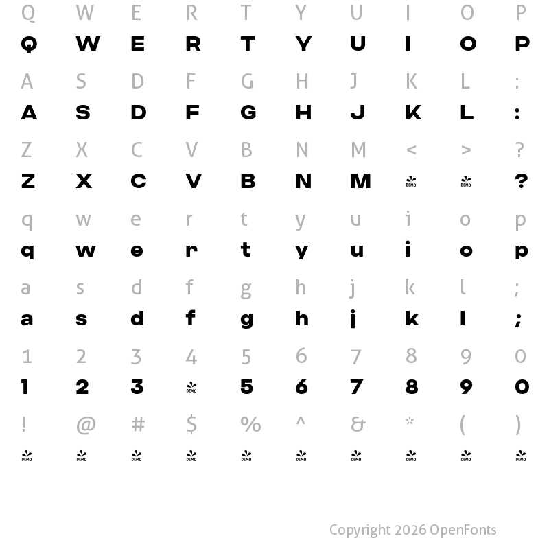 Character Map of FONTSPRING DEMO - Criteria CF Extra Bold Regular