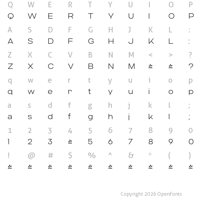 Character Map of FONTSPRING DEMO - Criteria CF Extra Light Regular